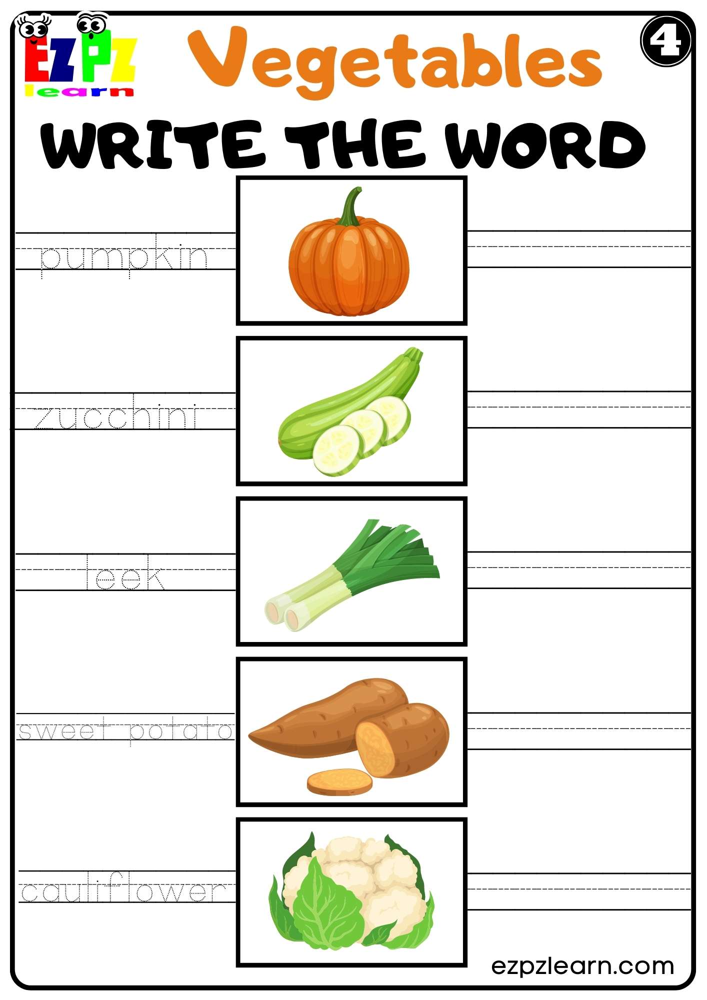 Vegetables Write the Word Worksheet for Kindergarten K5 and ESL